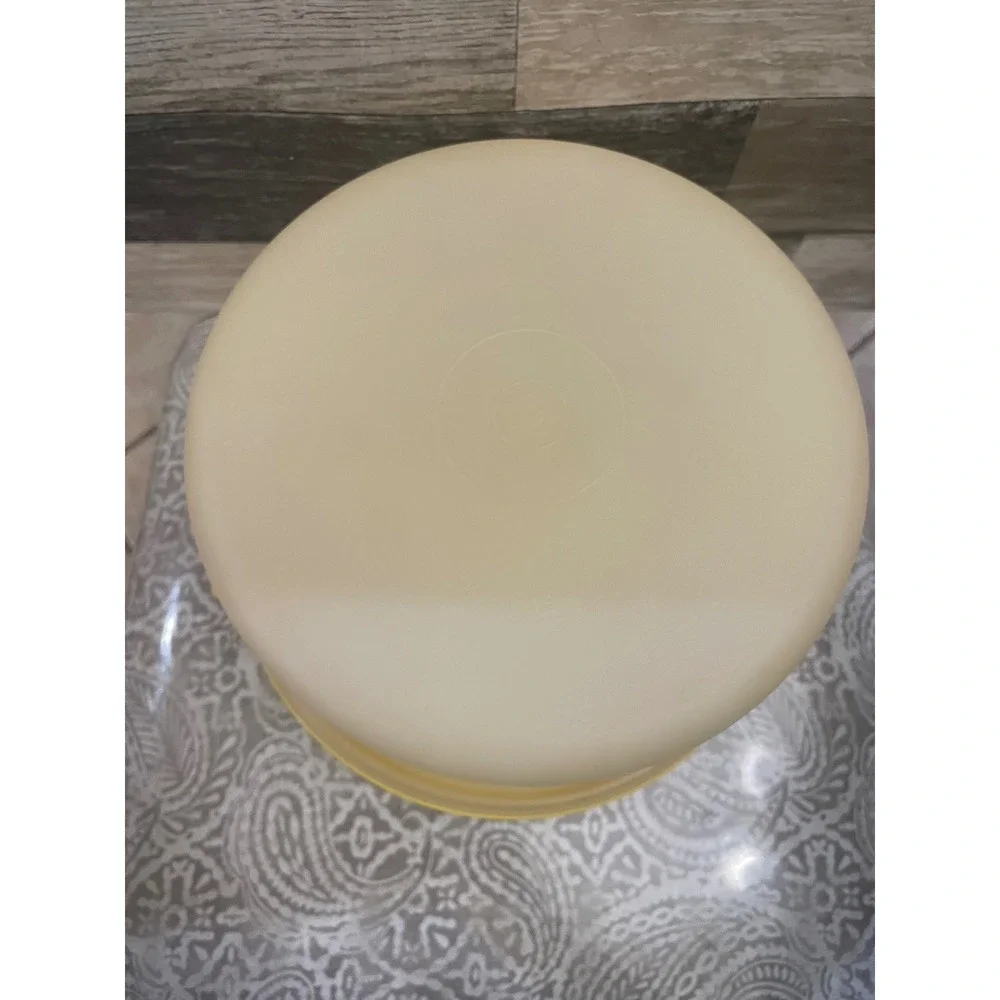 Vintage Tupperware Cake Taker Carrier Container Tan Yellow Round Tray 11